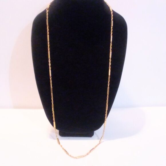 Vintage Raquel Signed Gold Tone Bar and Chain Link Necklace - Picture 2 of 5